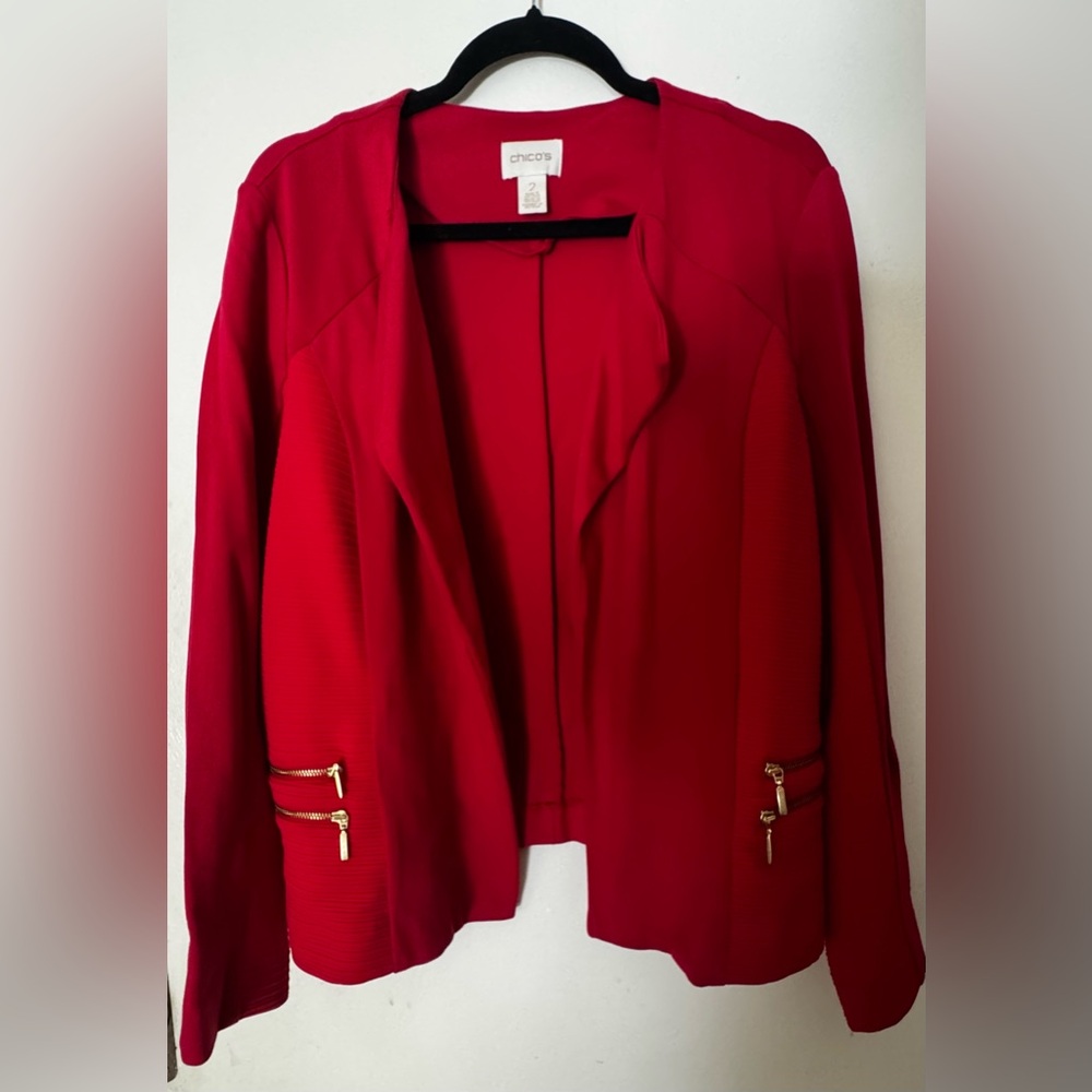 Chico's Vibrant Red Blazer with Gold Accents